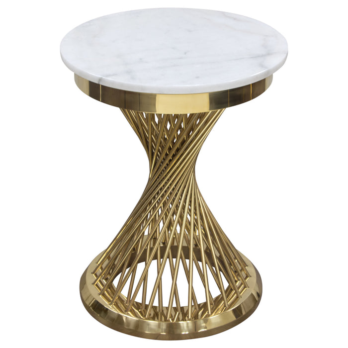 Solstice 18" Round End Table with Genuine Marble Top and Polished Gold Spiral Spoked Base by Diamond Sofa