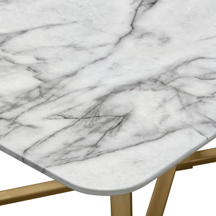 Vida Rectangle Cocktail Table w/ Faux Marble Top and Brushed Gold Metal Frame by Diamond Sofa