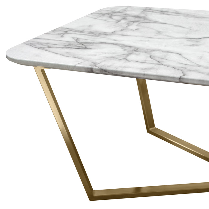 Vida Rectangle Cocktail Table w/ Faux Marble Top and Brushed Gold Metal Frame by Diamond Sofa