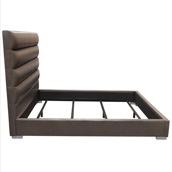 Bardot Channel Tufted Queen Bed in Elephant Grey Leatherette by Diamond Sofa