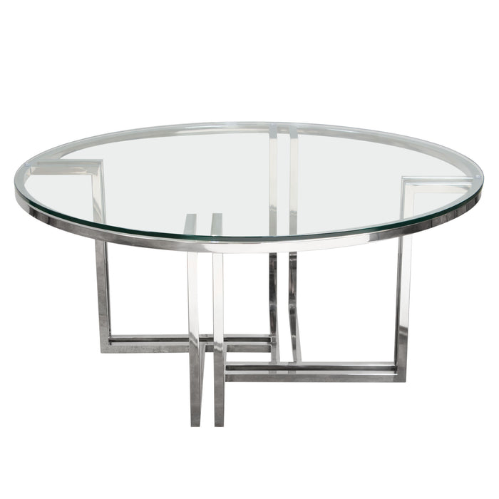 DEKO Polished Stainless Steel Round Cocktail Table w/ Clear, Tempered Glass Top by Diamond Sofa