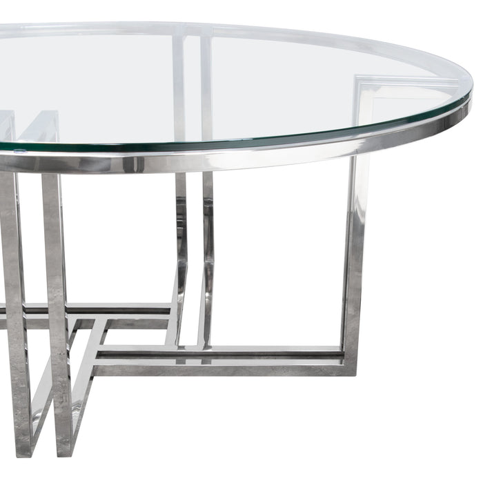 DEKO Polished Stainless Steel Round Cocktail Table w/ Clear, Tempered Glass Top by Diamond Sofa