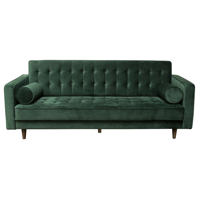 Juniper Tufted Sofa in Hunter Green Velvet with (2) Bolster Pillows by Diamond Sofa