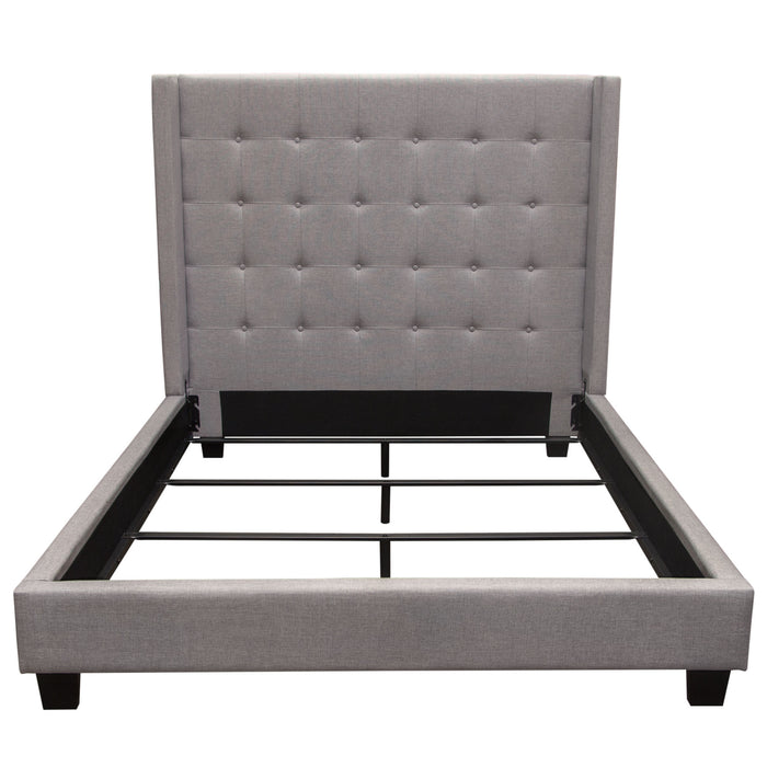 Madison Ave Tufted Wing Queen Bed in Light Grey Button Tufted Fabric by Diamond Sofa
