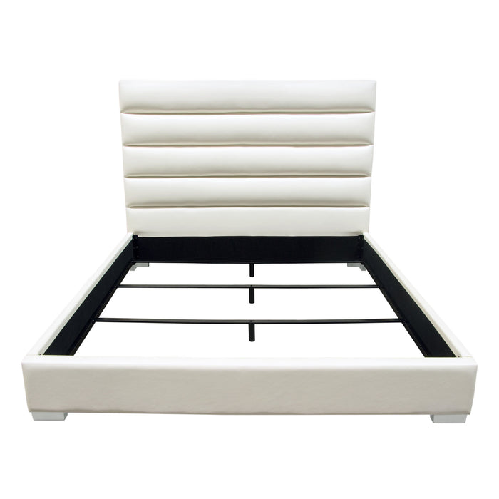 Bardot Channel Tufted Eastern King Bed in White Leatherette by Diamond Sofa