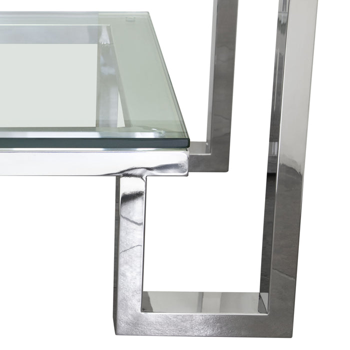 Carlsbad End Table with Clear Glass Top & Shelf with Stainless Steel Frame by Diamond Sofa