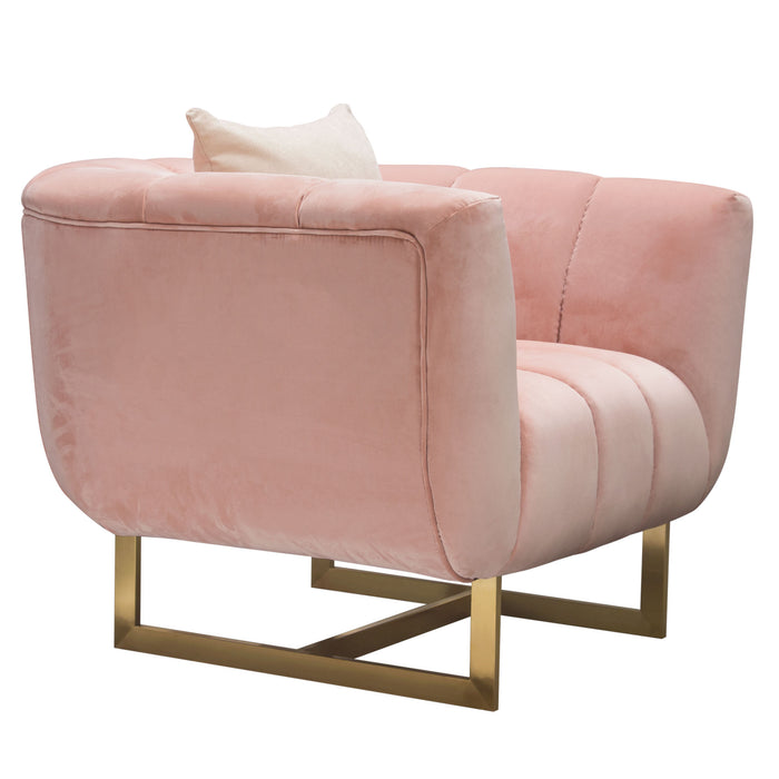 Venus Chair in Blush Pink Velvet w/ Contrasting Pillows & Gold Finished Metal Base by Diamond Sofa