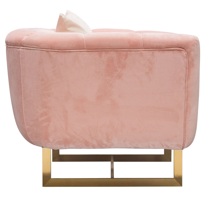 Venus Chair in Blush Pink Velvet w/ Contrasting Pillows & Gold Finished Metal Base by Diamond Sofa