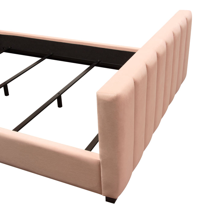 Venus Vertical Channel Tufted Queen Bed in Blush Pink Velvet by Diamond Sofa