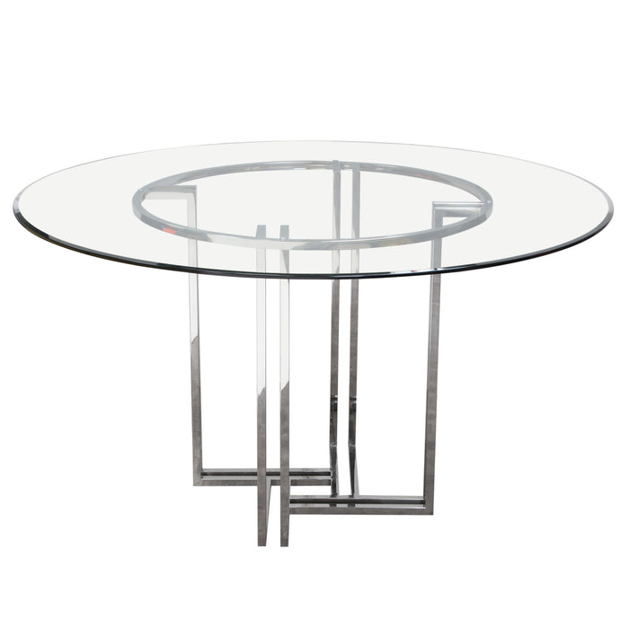 DEKO Polished Stainless Steel Round Dining Table w/ Clear, Tempered Glass Top by Diamond Sofa