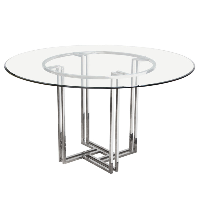 DEKO Polished Stainless Steel Round Dining Table w/ Clear, Tempered Glass Top by Diamond Sofa