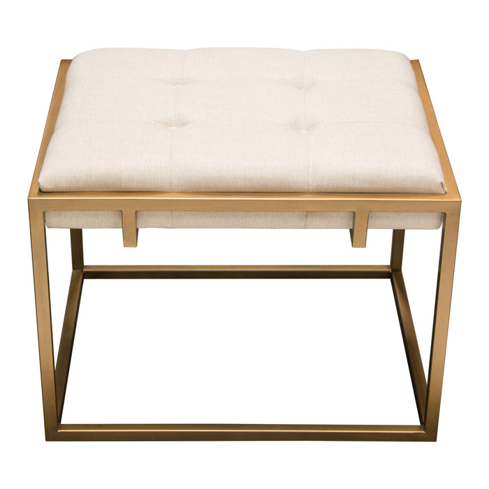 Babylon Small Accent Ottoman w/ Brushed Gold Frame & Padded Seat in Sand Linen by Diamond Sofa