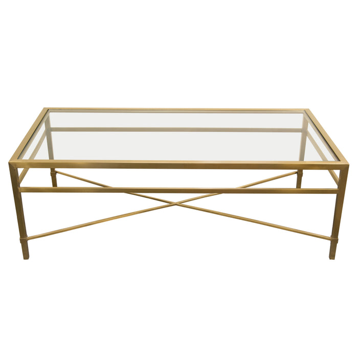 Croft Rectangular Cocktail Table with Clear Glass Top and Brushed Gold Base by Diamond Sofa