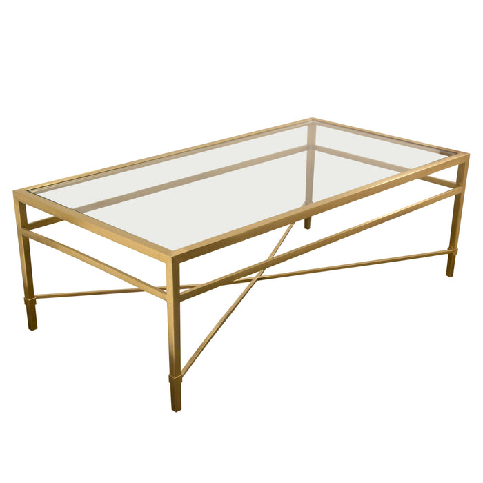 Croft Rectangular Cocktail Table with Clear Glass Top and Brushed Gold Base by Diamond Sofa