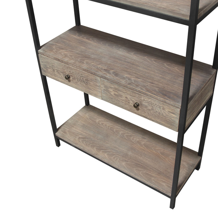 Sequoia 87" 2-Drawered Shelf Unit in Grey Oak Finish with Iron Frame by Diamond Sofa