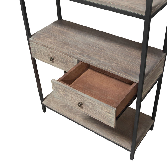 Sequoia 87" 2-Drawered Shelf Unit in Grey Oak Finish with Iron Frame by Diamond Sofa