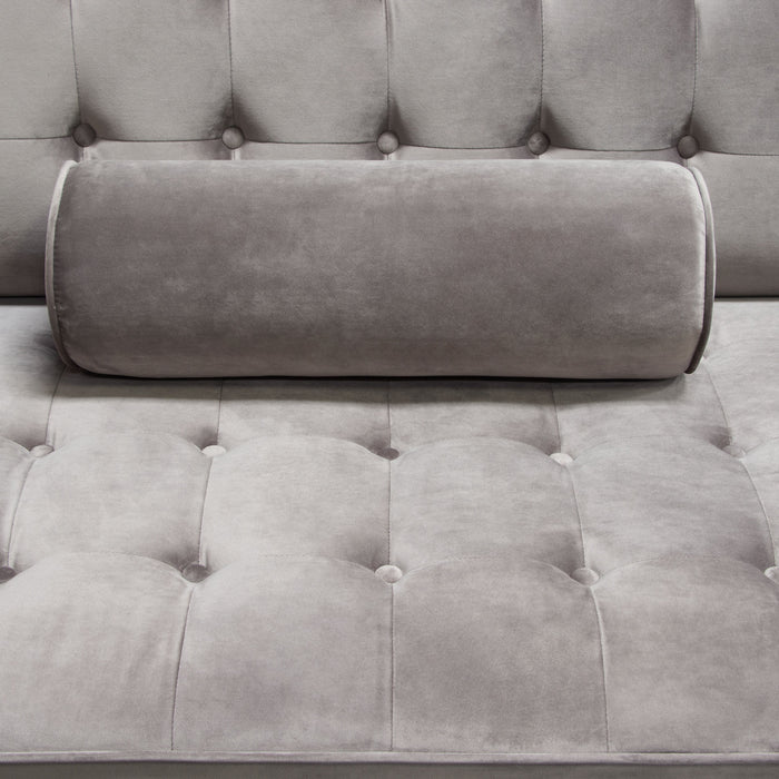 Juniper Tufted Sofa in Champagne Grey Velvet with (2) Bolster Pillows by Diamond Sofa