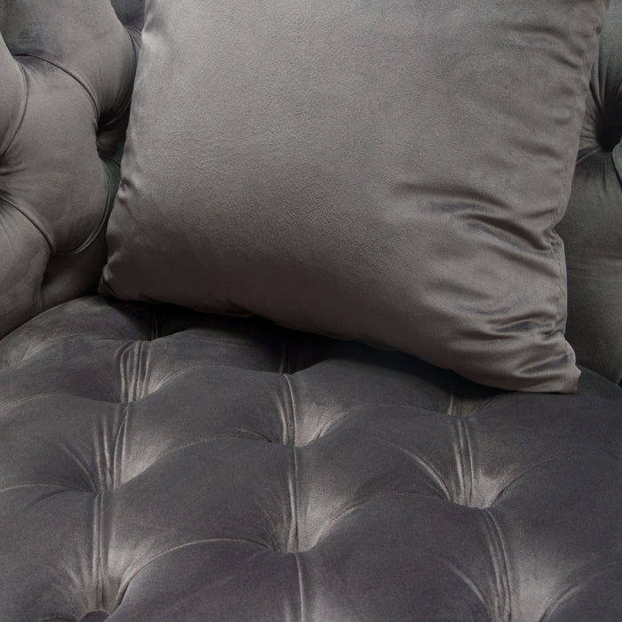 Crawford Tufted Sofa in Dusk Grey Velvet w/ Polished Metal Leg & Trim by Diamond Sofa