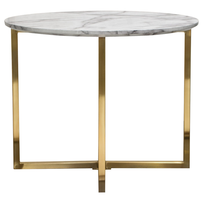Vida 24" Round End Table w/ Faux Marble Top and Brushed Gold Metal Frame by Diamond Sofa