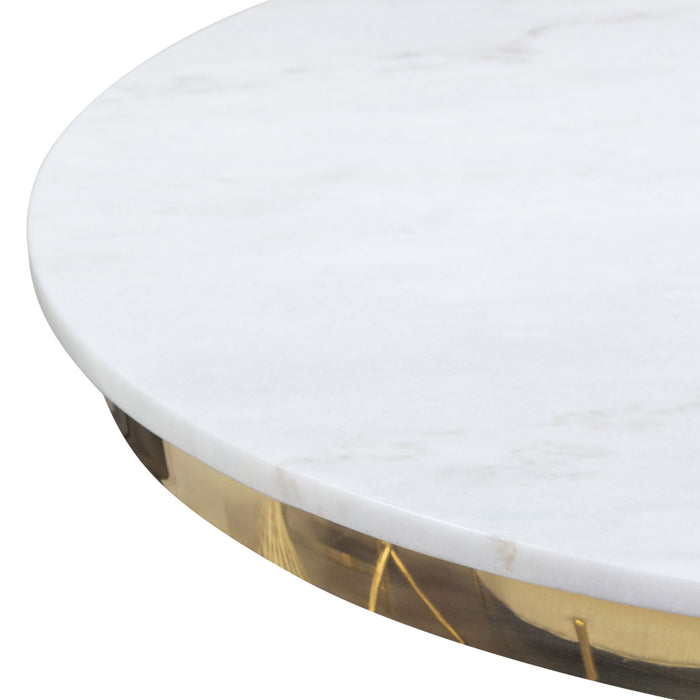 Solstice 35" Round Cocktail Table with Genuine Marble Top and Polished Gold Spiral Spoked Base by Diamond Sofa