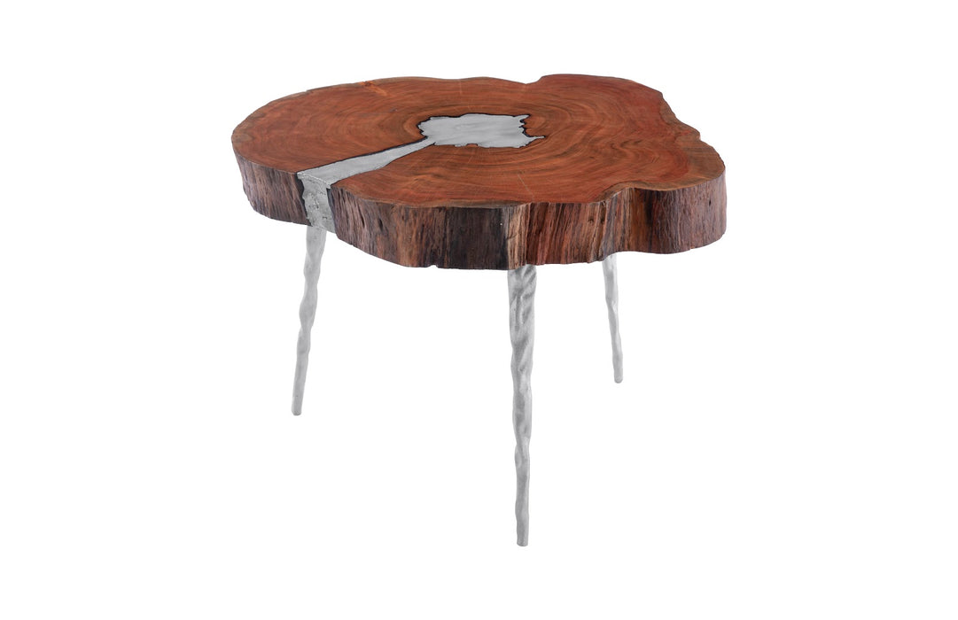 Molten Coffee Table, Poured Aluminum In Wood