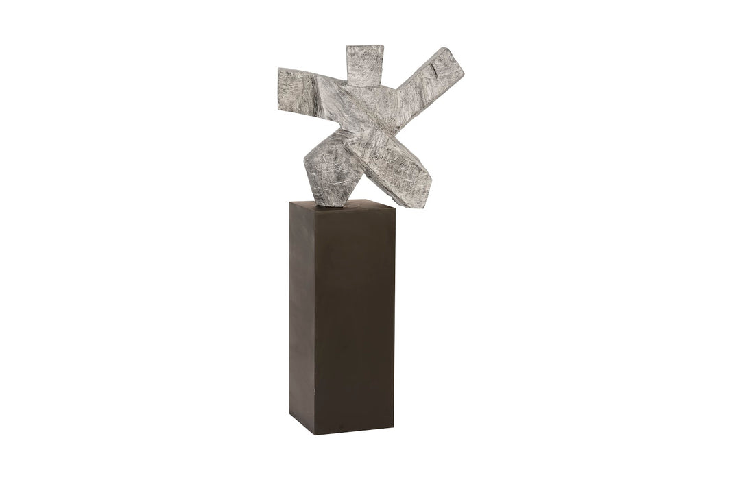 Tai Chi Action Sculpture on Pedestal, Grey Stone/Black