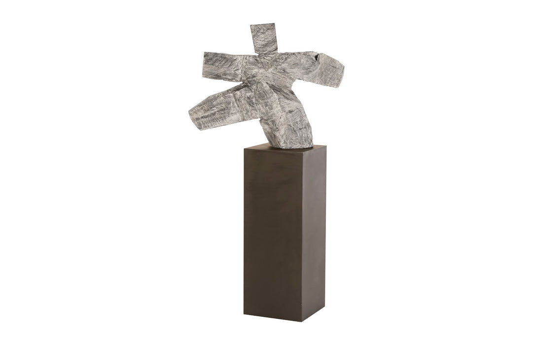 Tai Chi Kicking Sculpture on Pedestal, Grey Stone/Black