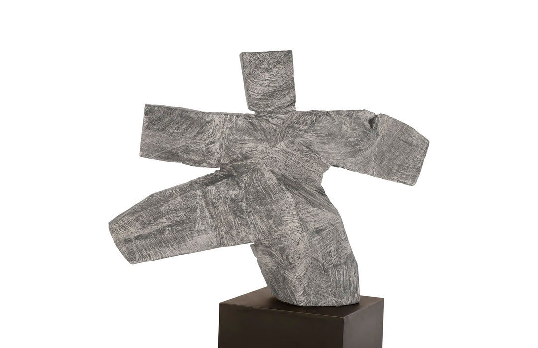 Tai Chi Kicking Sculpture on Pedestal, Grey Stone/Black
