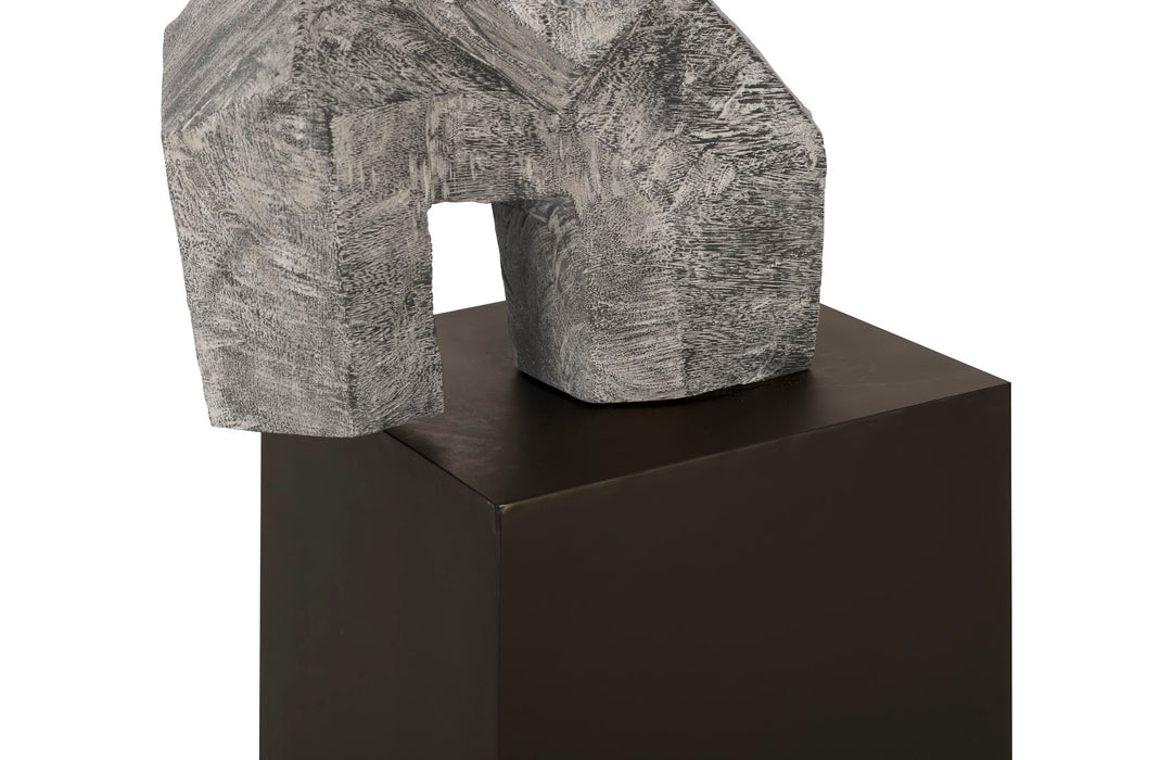 Tai Chi Arm Up Sculpture on Pedestal, Grey Stone Finish, Black