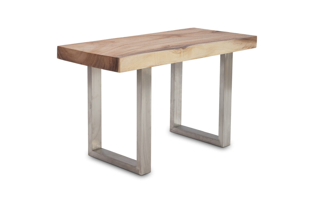 Chamcha Wood Straight Edge Bench, Small, Stainless Steel Legs