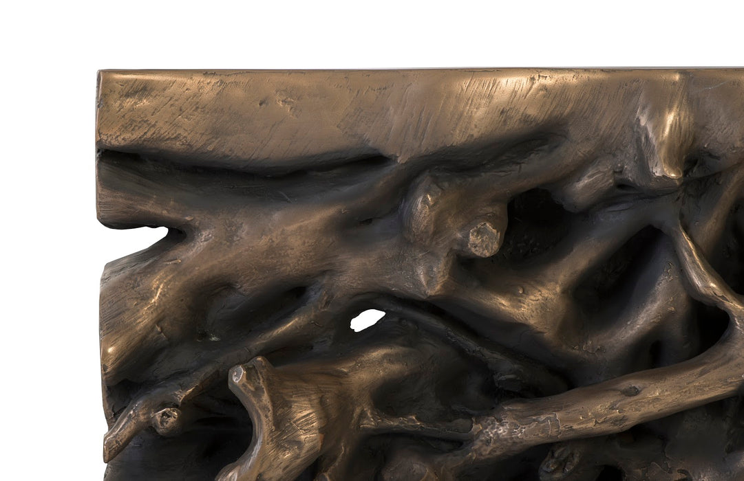 Square Root Console Table, Resin, Antique Bronze Finish