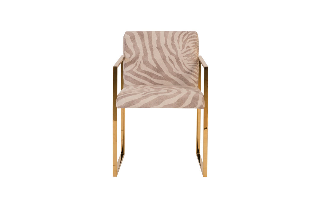 Frozen Arm Chair, Beige Zebra, Plated Brass Frame