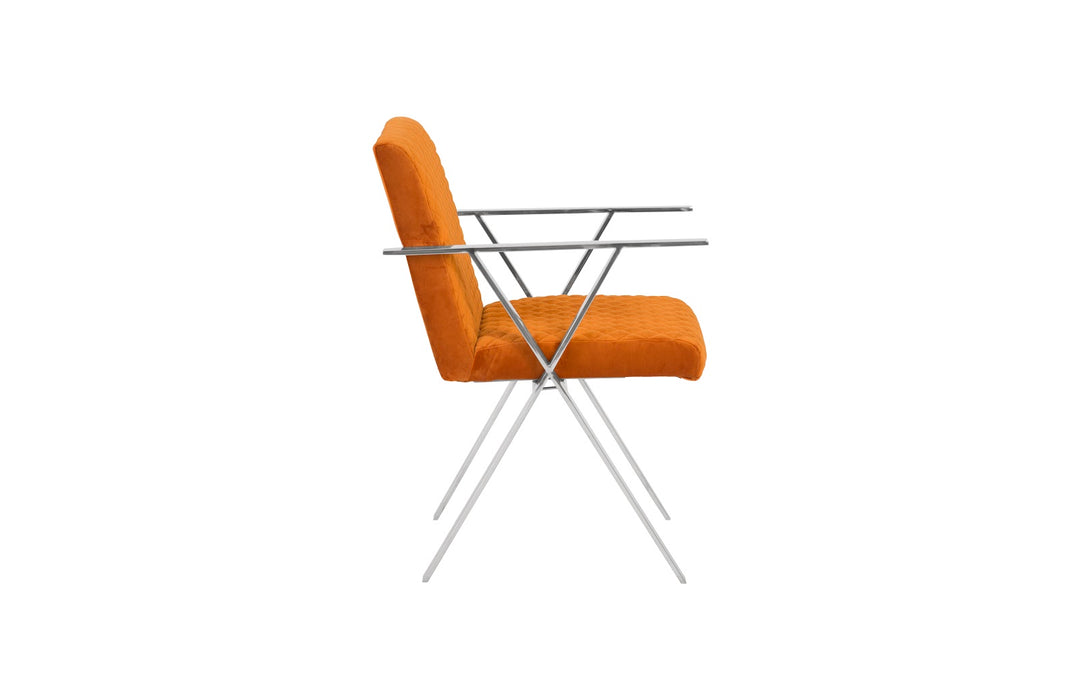 Allure Dining Chair, Quilted Orange, Stainless Steel Frame