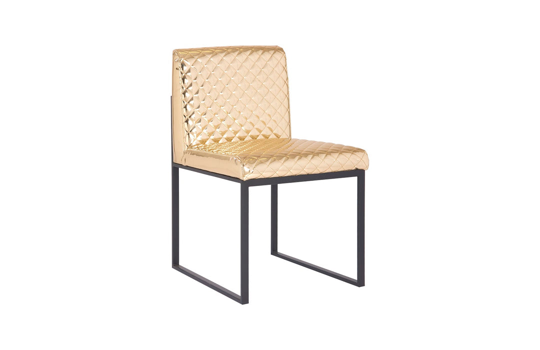 Frozen Dining Chair, Quilted Gold Fabric, Matte Black Metal Frame