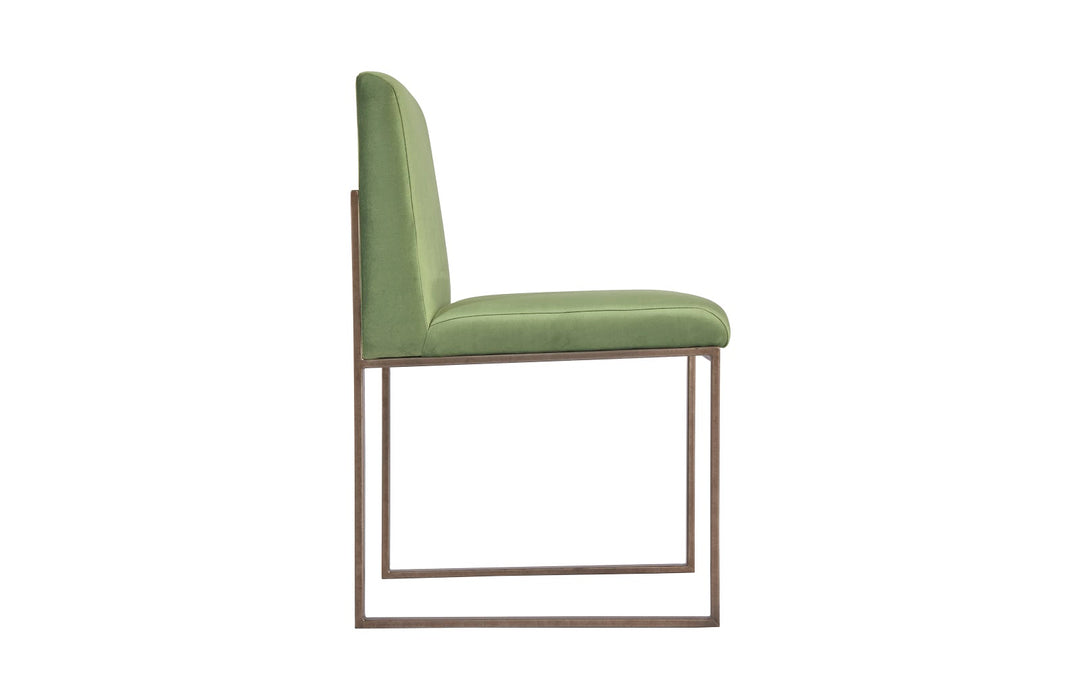 Frozen Dining Chair, Green Velvet Fabric, Industrial Silver Metal Frame