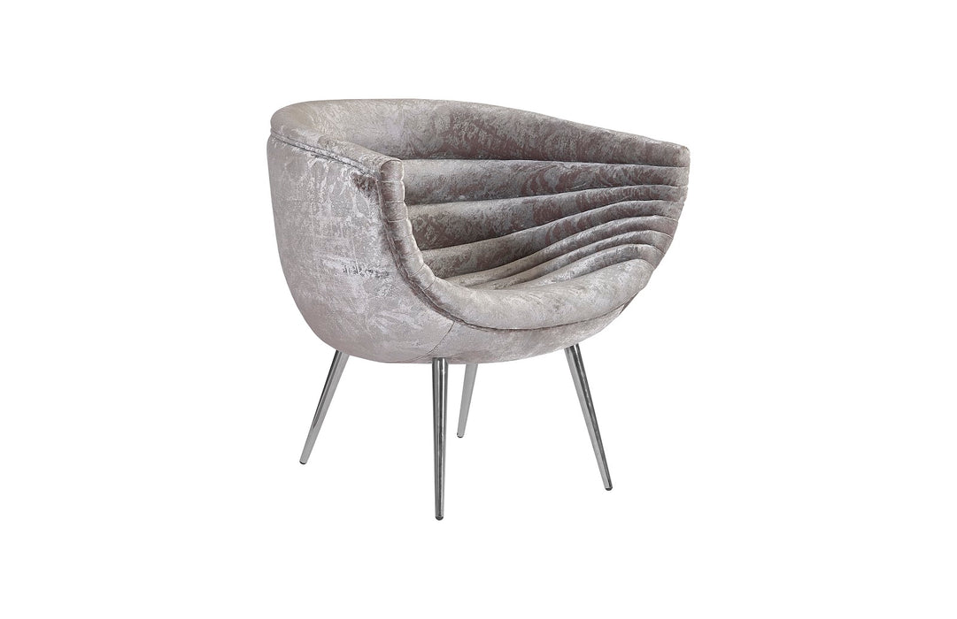 Nouveau Club Chair, Grey Crushed Velvet Fabric, Stainless Steel Legs