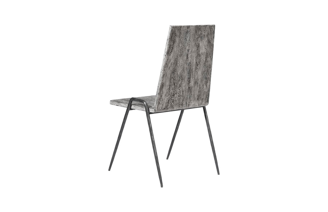 Forged Leg Dining Chair, Chamcha Wood, Grey Stone Finish, Metal