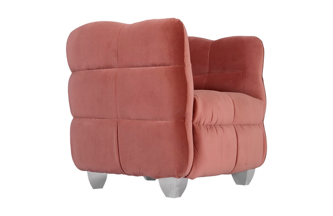 Cloud Club Chair, Coral Pink Fabric, Stainless Steel Legs