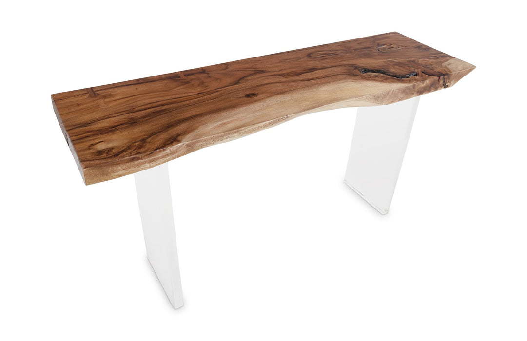 Floating Chamcha Wood Console Table, Acrylic Legs
