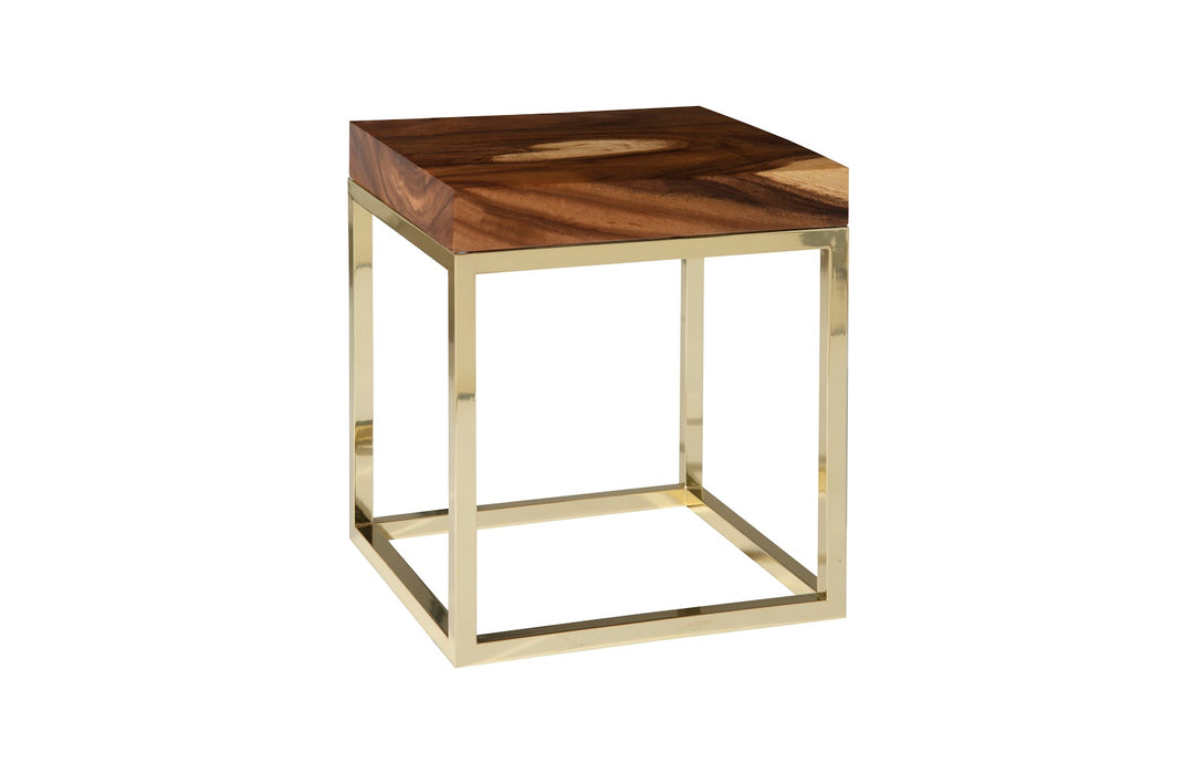 Hayden Chamcha Wood End Table, Natural, Square, Plated Brass Base