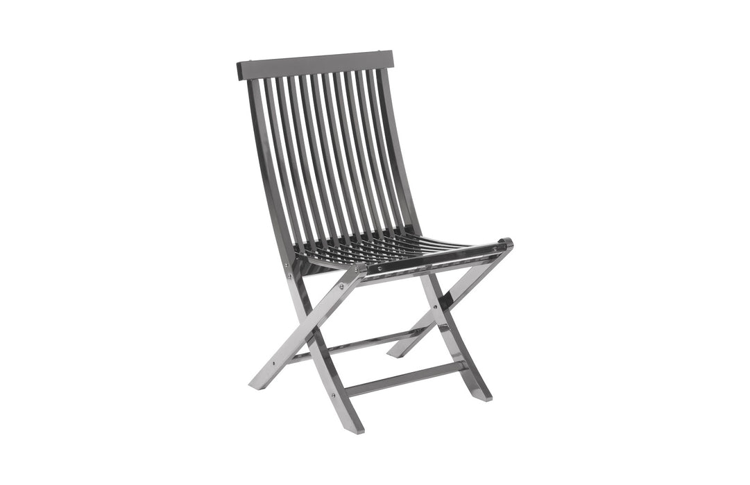 Slatted Folding Chair, Plated Black Nickel