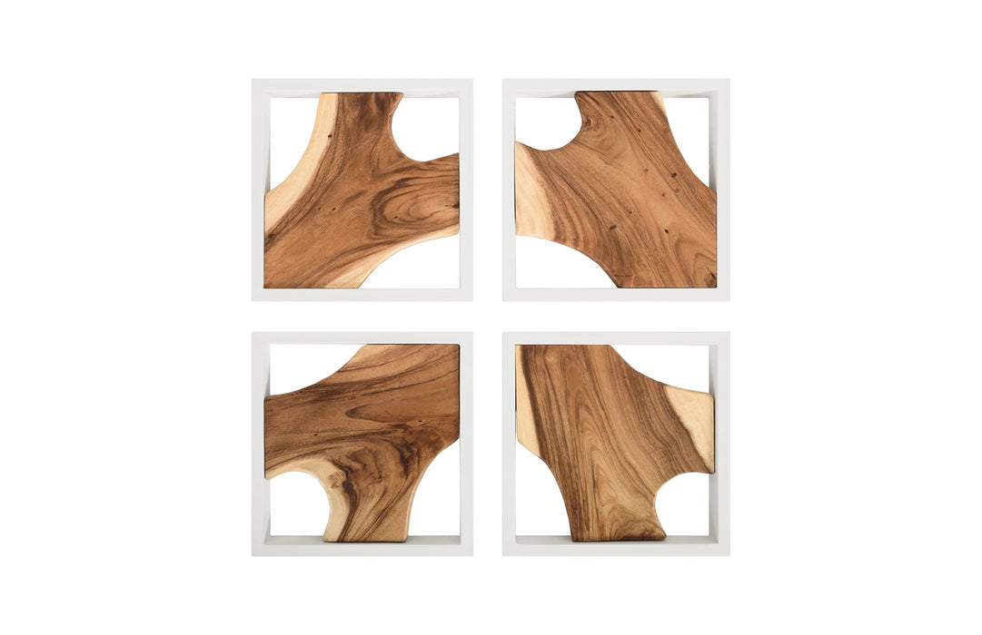 Framed Slice Wall Tile, Chamcha Wood, White Frame   , Set of 4