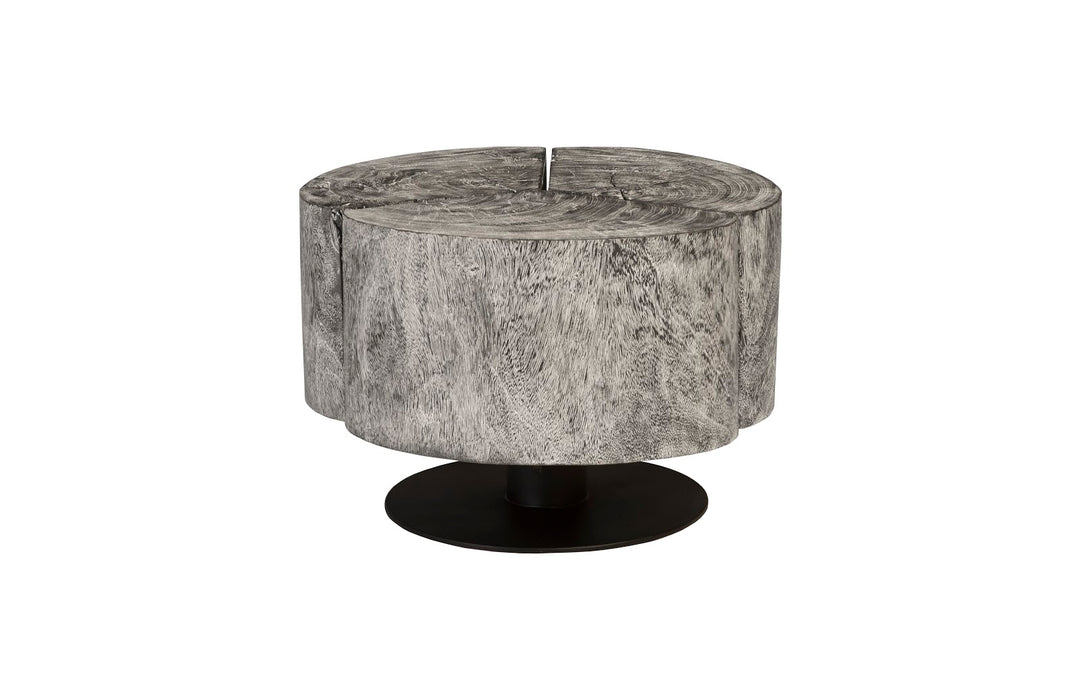 Clover Coffee Table, Chamcha Wood, Grey Stone Finish, Metal Base