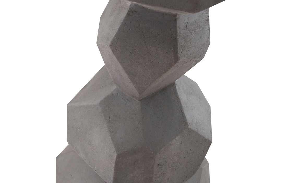 Faceted Rock Column Sculpture, Grey