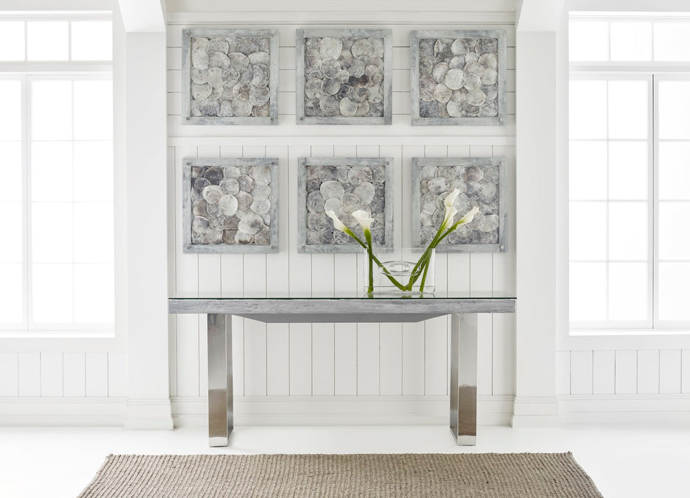 Shell Console Table, Glass Top, Stainless Steel Legs