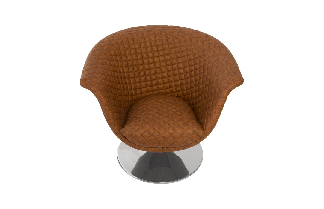 Autumn Chair, Quilted Cognac, Trumpet Swivel Base, Polished Stainless Steel