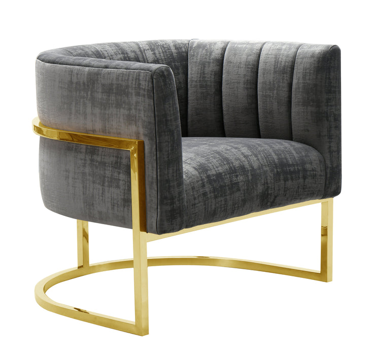 Magnolia  Slub Grey Chair with Gold Base