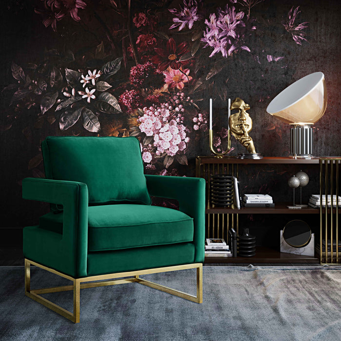 Avery Forest Green Velvet Chair with brushed gold base