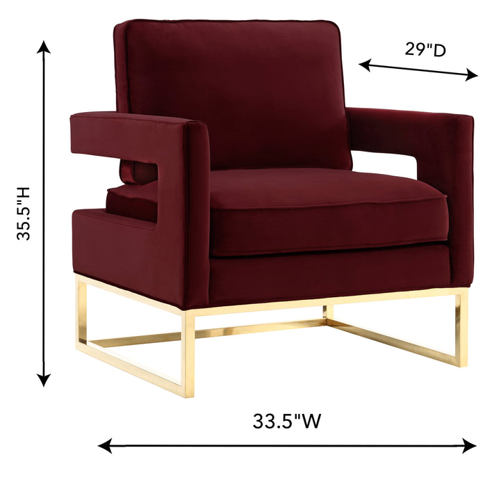 Avery Maroon Velvet Chair With Polished Gold Base