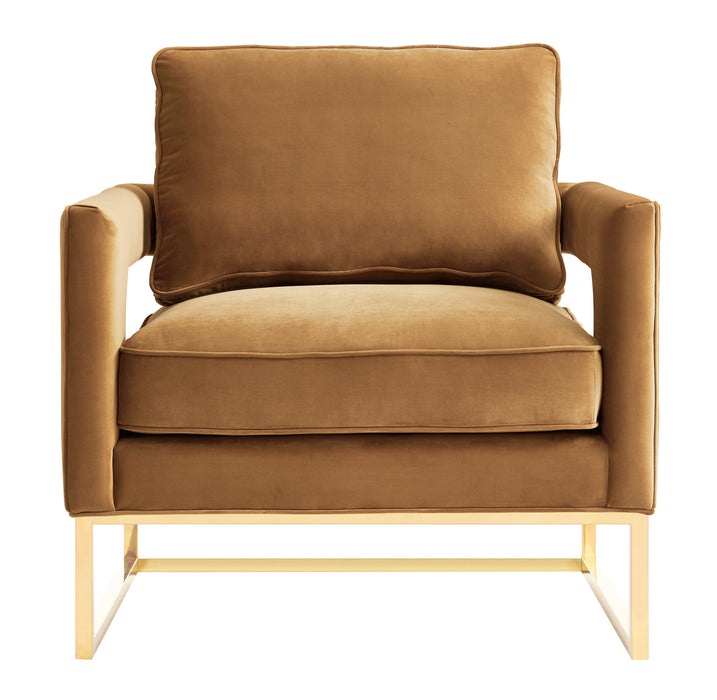 Avery Cognac Velvet Chair With Polished Gold Base